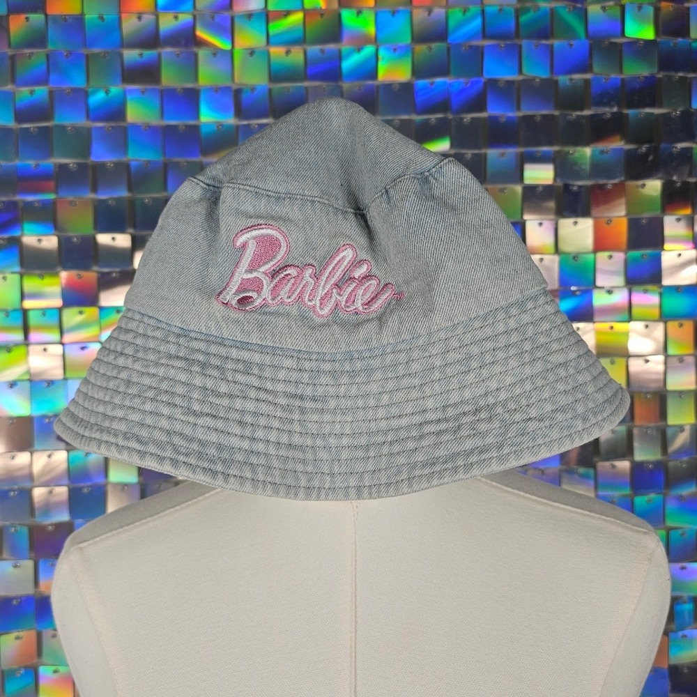 Barbie Denim Bucket Hat Pink Embroidered Logo Forever 21 Women's Accessory